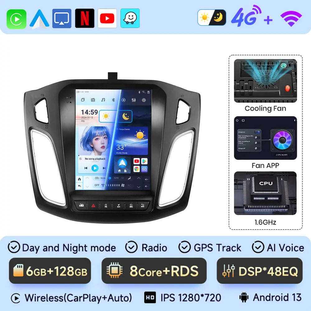 Android 13 Car Radio for Ford Focus Mk3 2011-2017 Multimedia Player 2Din Navigation Carplay Head Unit Stereo 9.7" Speakers Audio