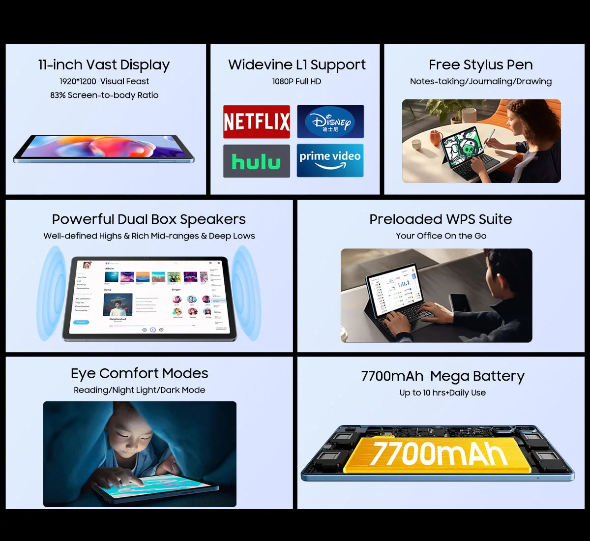 Blackview Android 14 Tab 16 Pro 11 Inch Touch Tablet 2K Screen 24GB +256GB 4G LTE+5G WiFi Gaming Tablets with Protective Shell