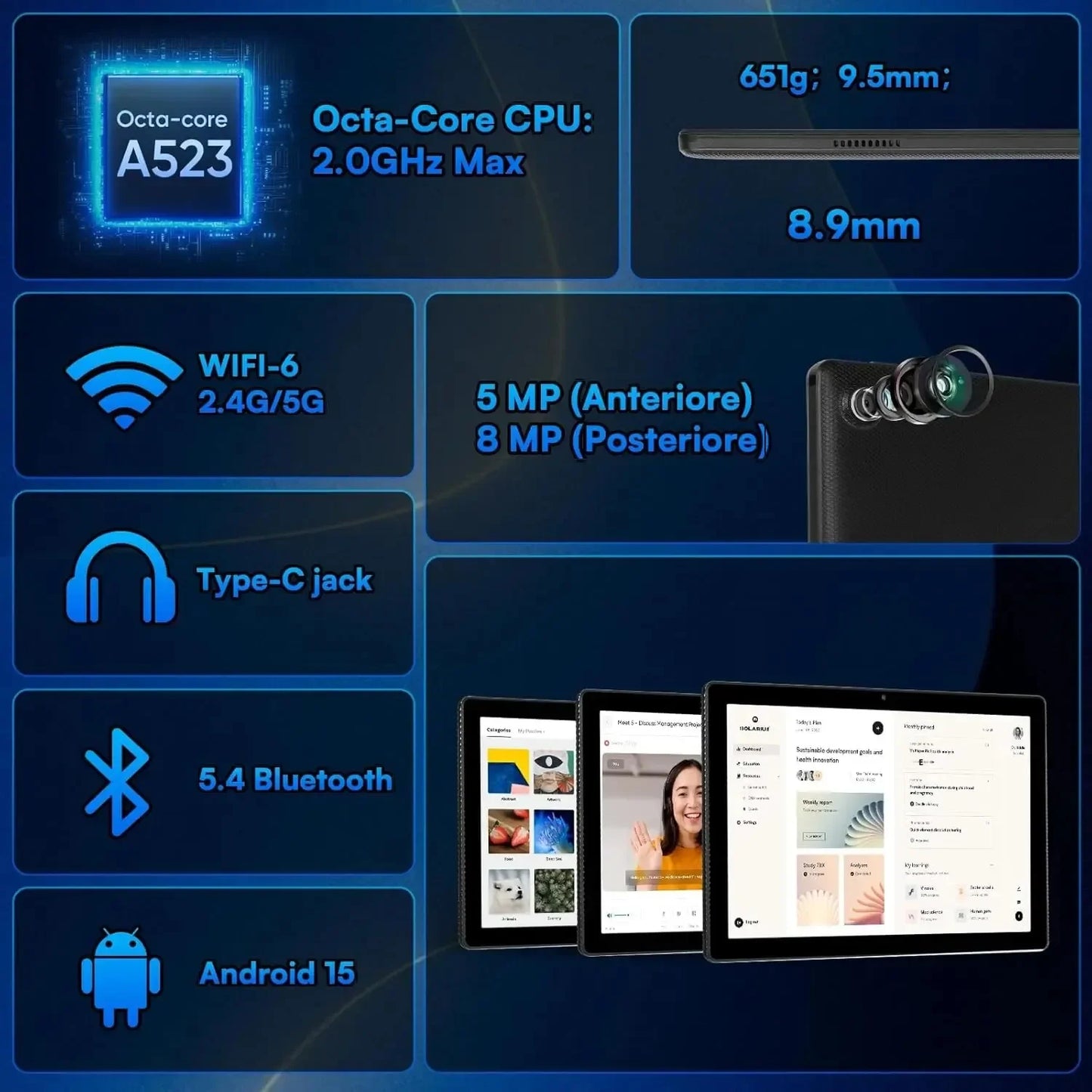 Newest Tablet 10 Inch Android 15 Octa-Core 20GB RAM 64GB ROM 1280x800 IPS Tablets PC WiFi6 Bluetooth5.3 Widevine L1 Keyboard Set