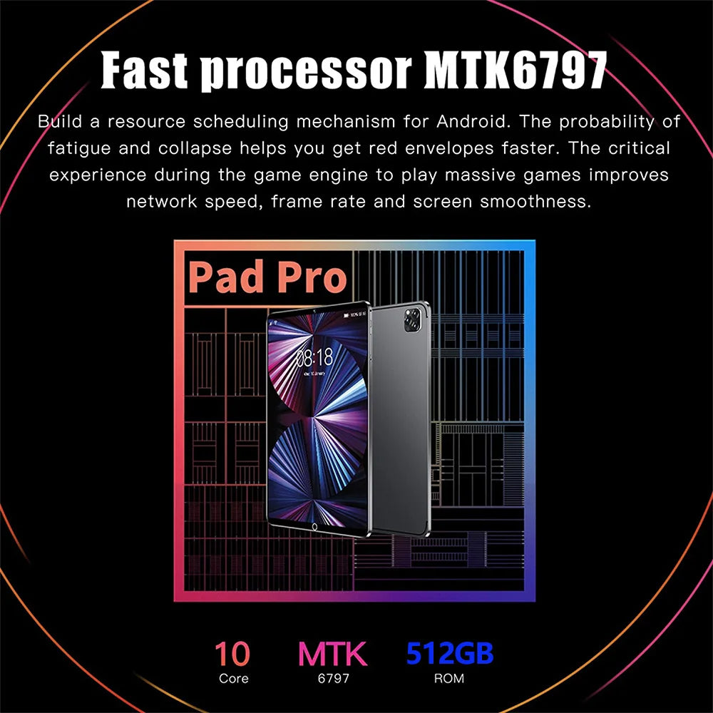 New 10.1 Inch Tablet PC 8GB RAM 512GB ROM 10 Core AI Speed-up Tablets Google Play 4G LTE Phone Call Dual SIM Dual WiFi Android12