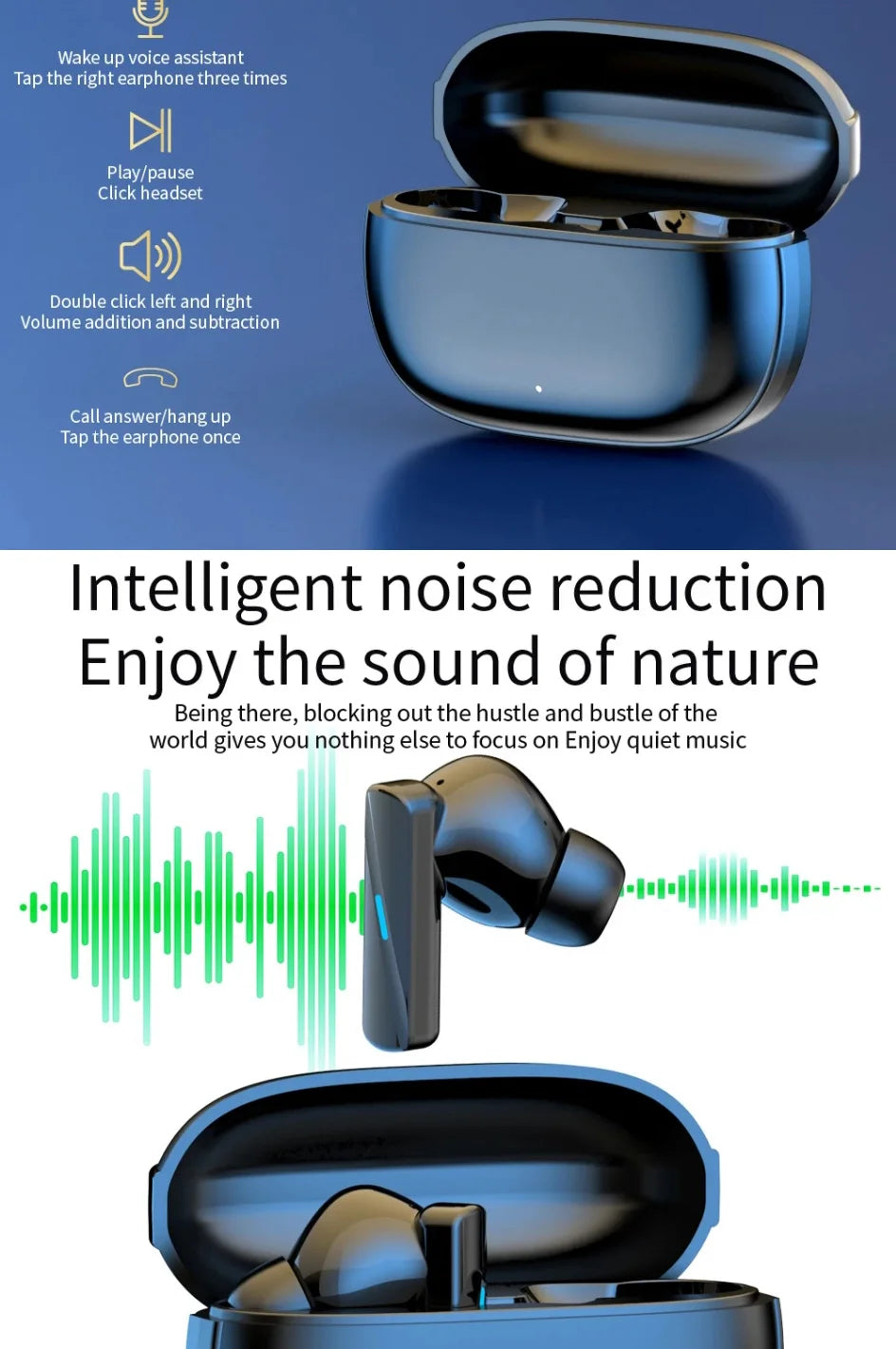 Earbuds True Wireless Earphone Noise Cancelling Update Bluetooth 5.3 Headset HD Music Headphone In-Ear Handsfree With Mic