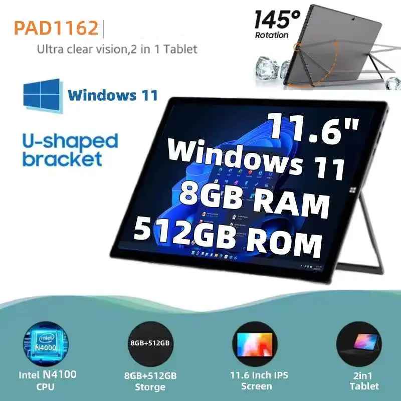 The Cheapest Type-C 11.6" Windows 11 Tablet 8GB RAM 512GB SSD ROM 64bit Intel Celeron N4100 CPU 1920x1080 IPS 2xUSB 3.0
