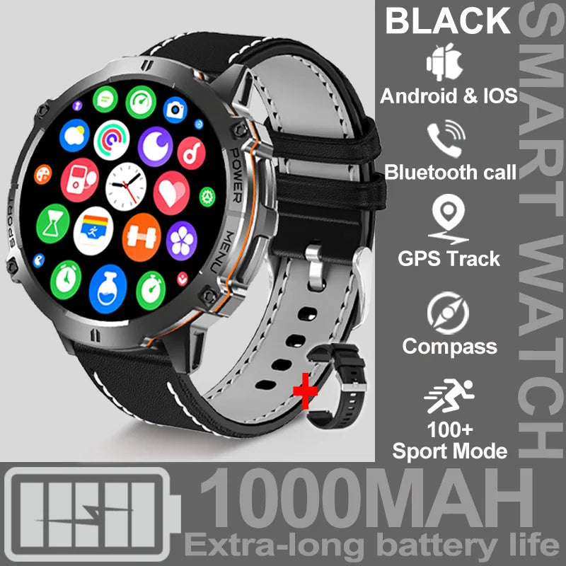 NEW 1000MAH Super endurance Sport Smart Watch Men 1.73-inch HD Screen GPS tracker Compass Bluetooth Call Waterproof Smart Watch