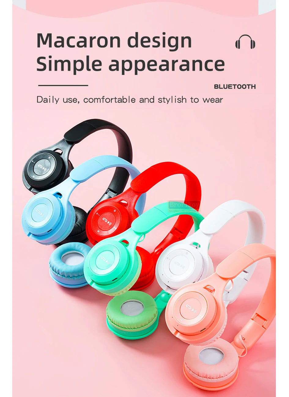 Kids Headphones Wireless Bluetooth Earphones Stereo Foldable Helmets Gaming Headsets Over-ear Headphones for Android ios Music