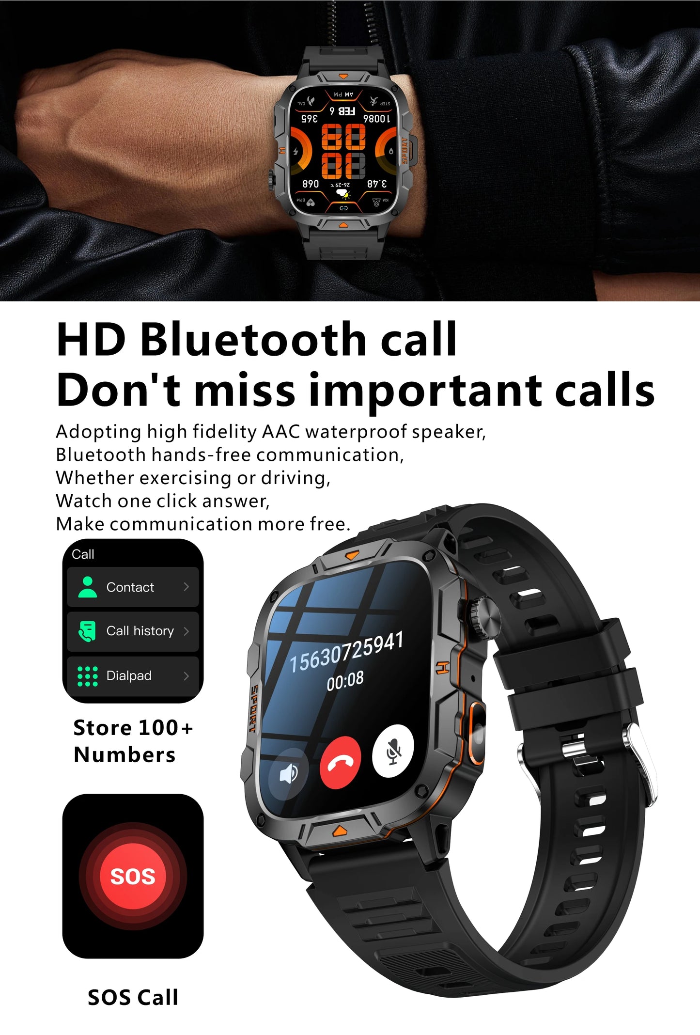 2025New Rugged Military GPS Track Smart Watch Men Bluetooth Call 5ATM Waterproof Flashlight Outdoor Sports SmartWatch For Xiaomi