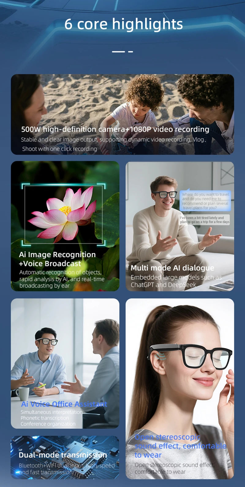 Xiaomi V03 Smart Glasses 500w Pixel Video Camera AI Voice Translation Bluetooth Recording Call Music Intelligent Sunglasses 2025