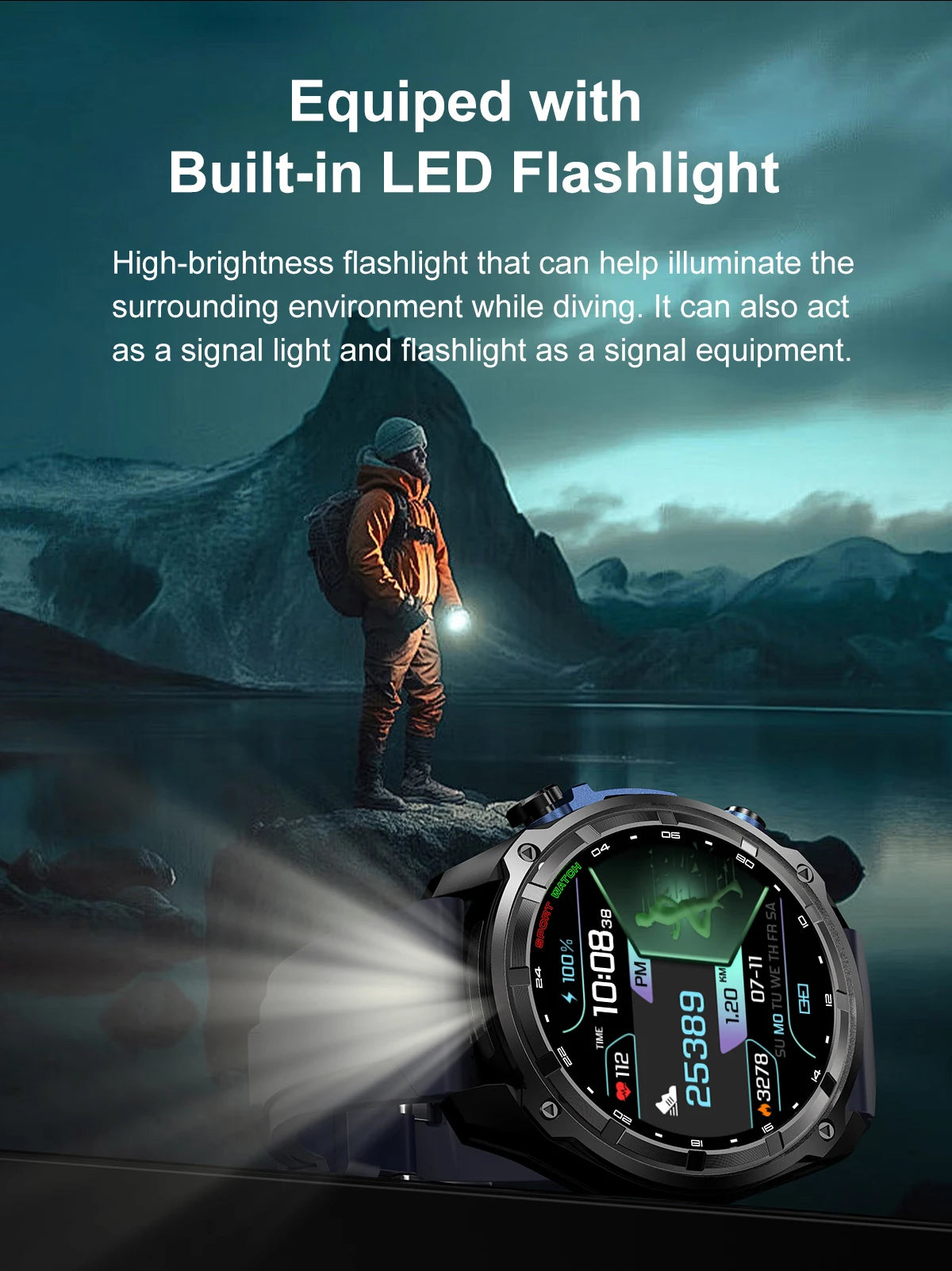 2025 New Military Sport GPS 4GB Memory Smartwatch Men 5ATM Waterproof Fitness Tracker Offline Maps 860Mah Battery Smart Bracelet