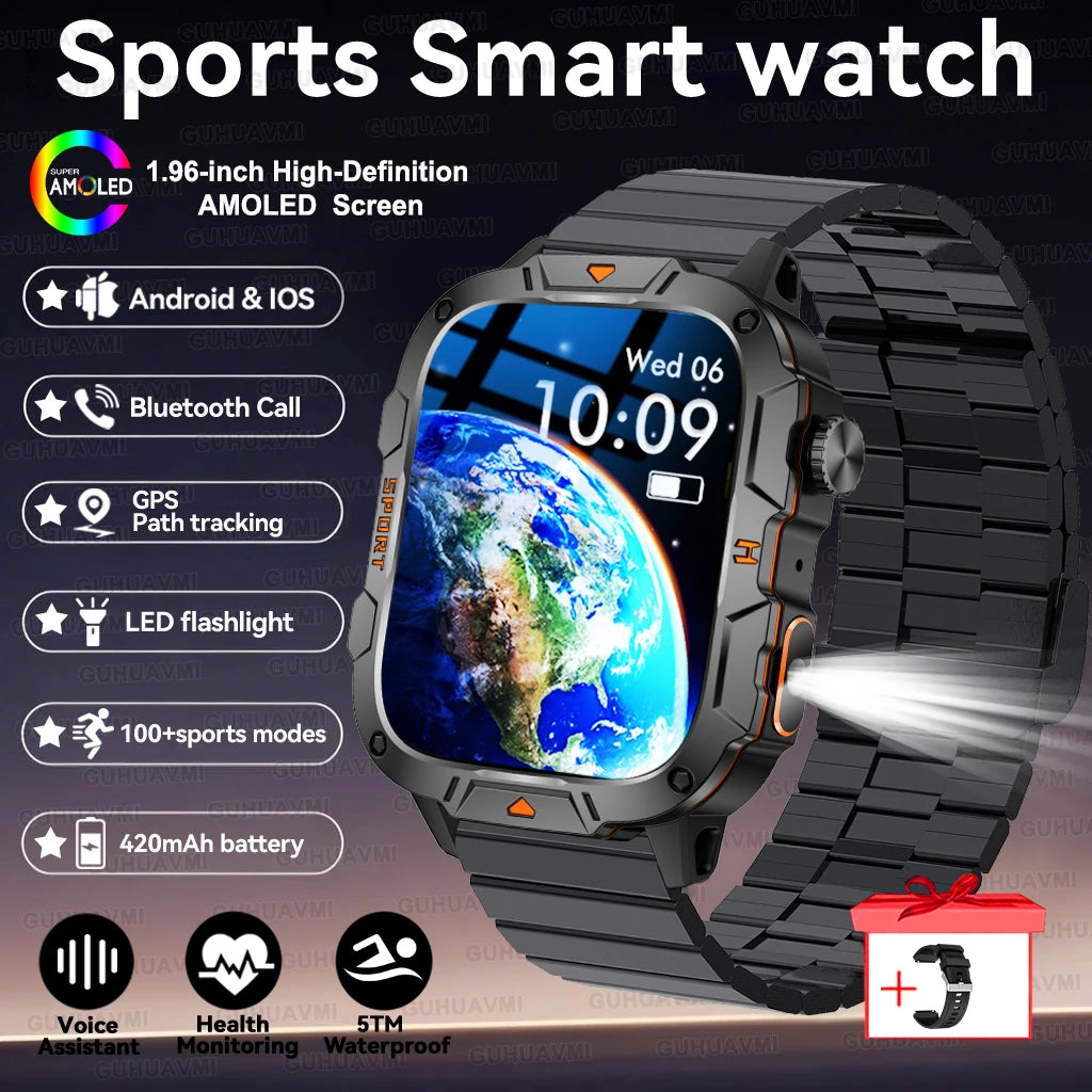 2025New Rugged Military GPS Track Smart Watch Men Bluetooth Call 5ATM Waterproof Flashlight Outdoor Sports SmartWatch For Xiaomi