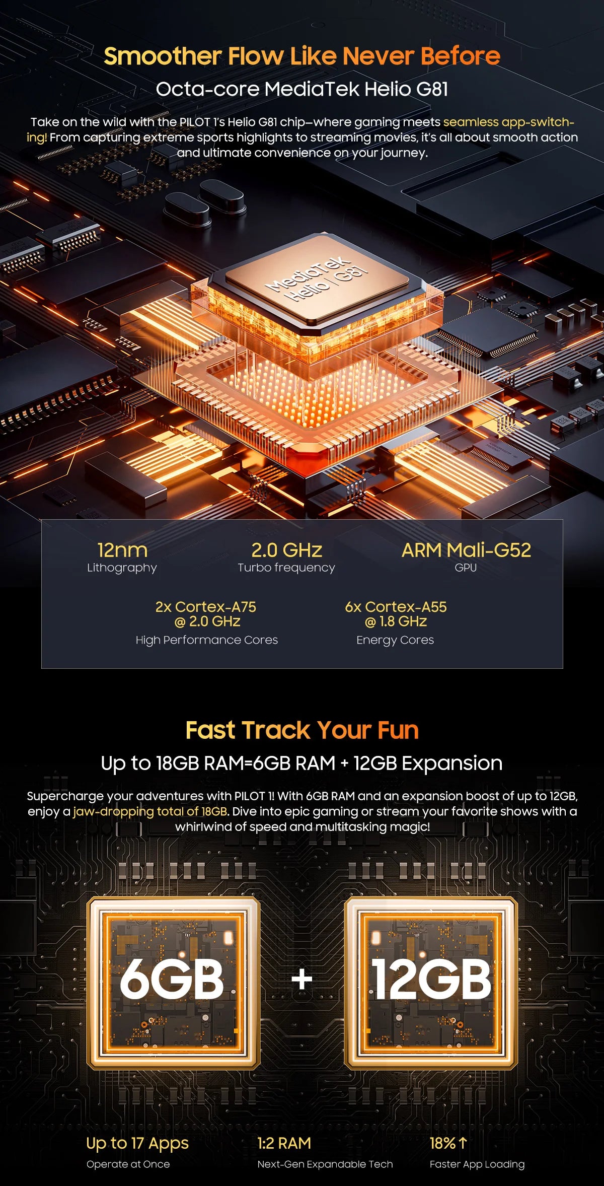 Blackview OSCAL PILOT 1 Rugged Phone, 6GB+ 256GB ,Helio G81 Smartphone Android14, 6.67'' Display Mobile Phone, 15000mAh, NFC