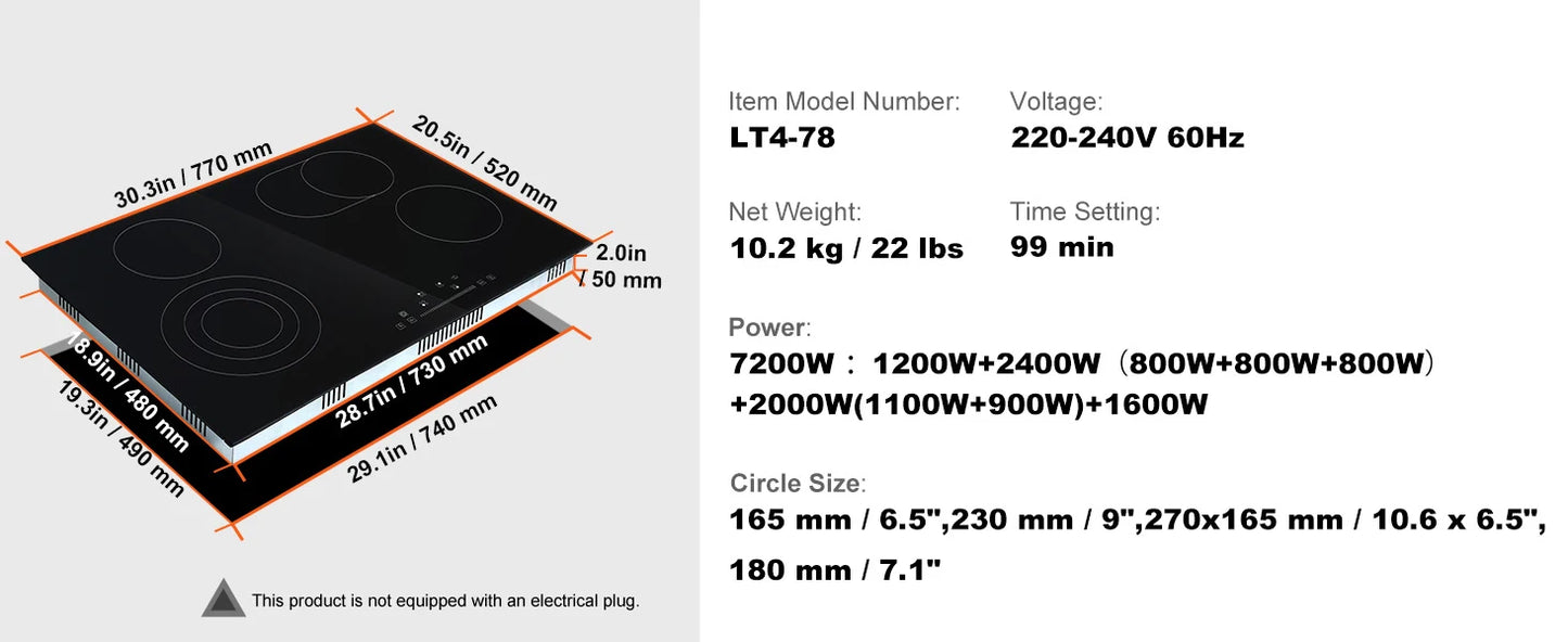 SucceBuy 2/4/5 Burners Built-in Induction Stove Top 12/24/30in Ceramic Glass Electric Cooktop For Household Commercial Cooking