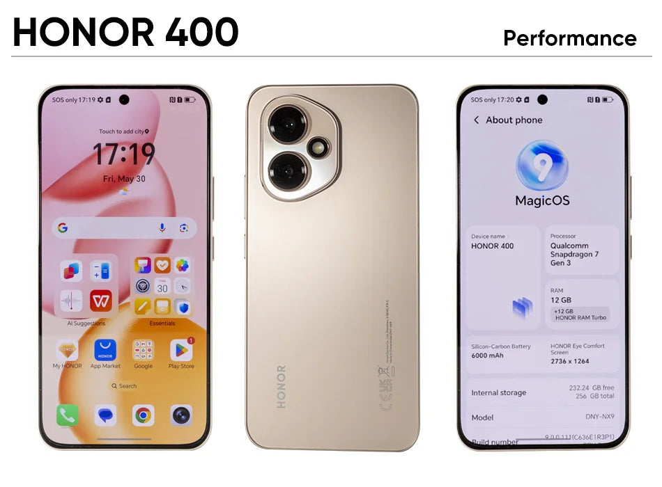 Honor 400 Smartphone 5g Snapdragon 7 Gen 3 Magicos9.0 200Mp Ultra-Clear Ai Camera 6.55'' Amoled Display 6000Mah 80W Supercharge