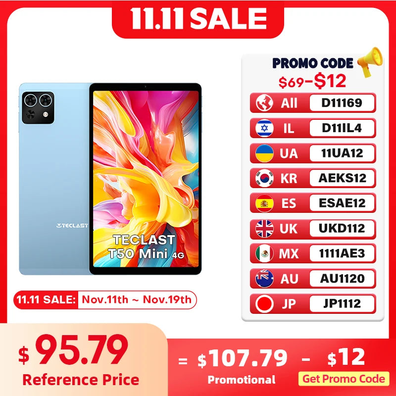 Teclast T50 Mini Tablet 8.7" 120Hz Display MTK Helio G99 20GB RAM (8+12 Virtual) 128GB ROM Android15 Tablets Support 4G Dual SIM