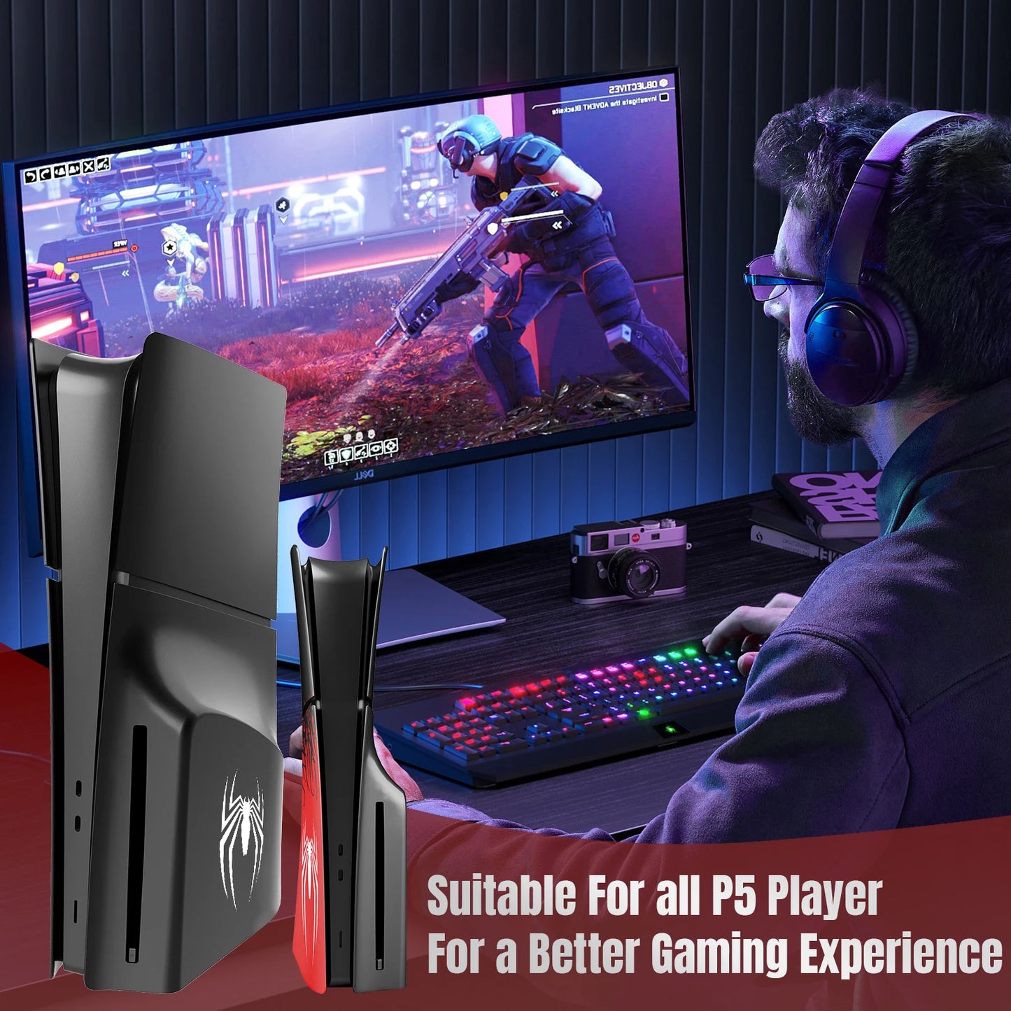 Premium ABS Replacement Shell Accessories for PS5 Slim Protective Cover Hard Faceplate Fit for Playstation 5 Slim Spider Version