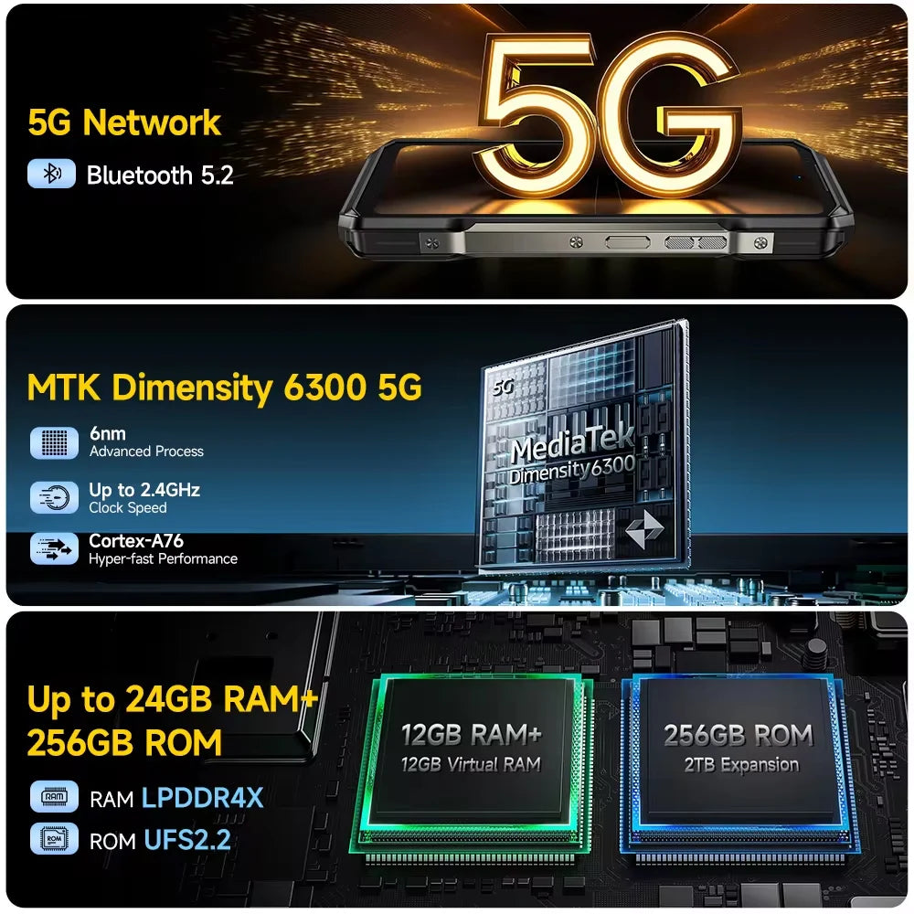 Ulefone Armor 27 Pro 5G Rugged Phone 10600mAh Smartphone 50MP Camera 64MP Night Android 14 Up to 24GB+256GB NFC Waterproof Phone