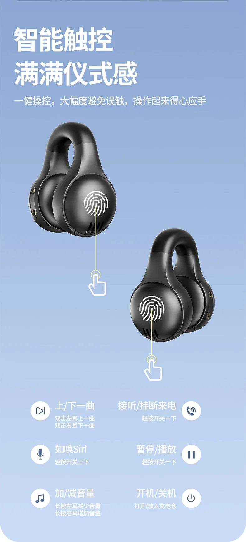 Wireless Headphones Bluetooth Headset With Mic Handsfree Noise Canceling Earphones Clip Ear Music Sports Gaming Earplug