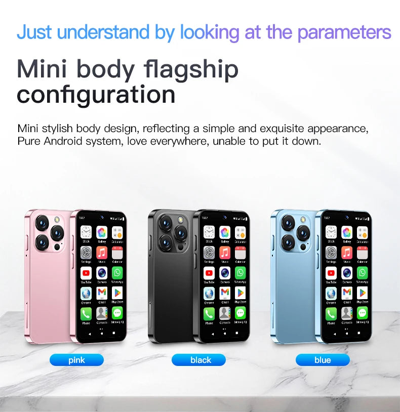 SERVO 19E 3G WCDMA Mini Smart Phone 3.88"Display 2 SIM Android 10.0 16GB ROM Face Recognition GPS Android Smart Cellphone TYPE-C