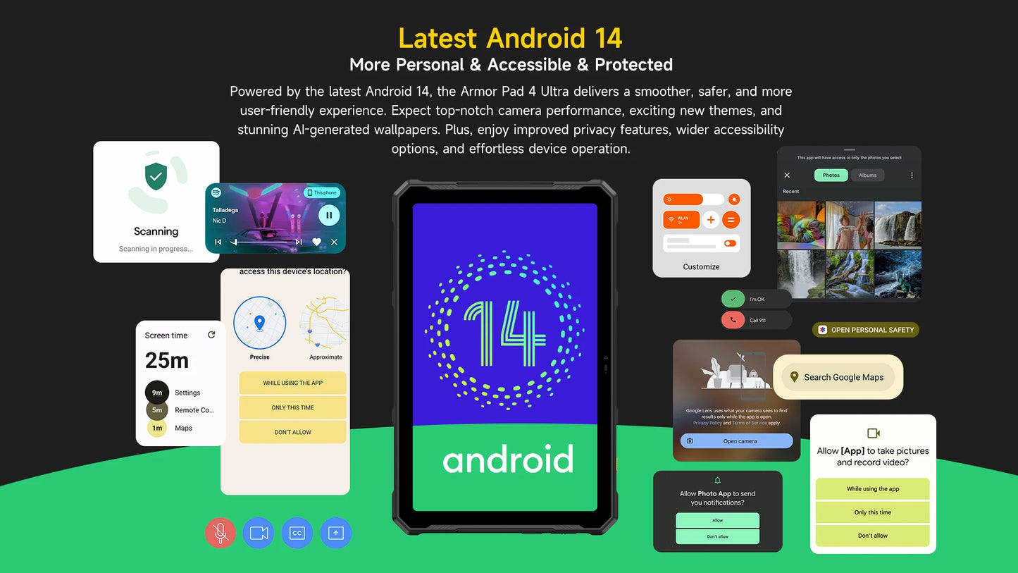 Ulefone Armor Pad 4 Ultra 5G Rugged Tablet Thermal lmaging 10.36"2K Up to 16GB RAM 256GB ROM Android 14 11800mAh
