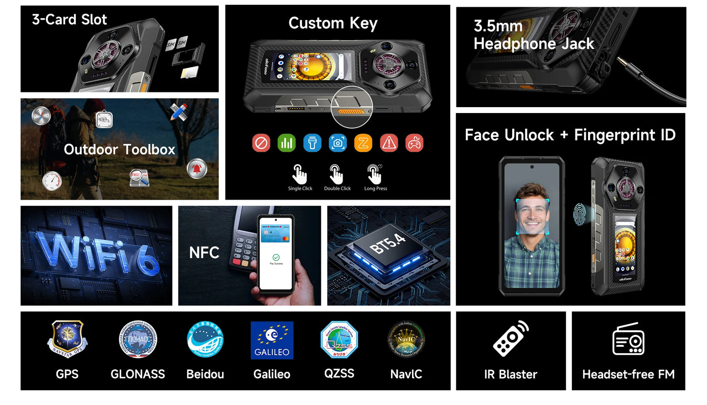 Ulefone Armor 30 Pro 5G Rugged Phone Android 14 Smartphone 6.9" 120Hz 32GB+512GB 12800mAh Night Camera 64MP NFC 66W