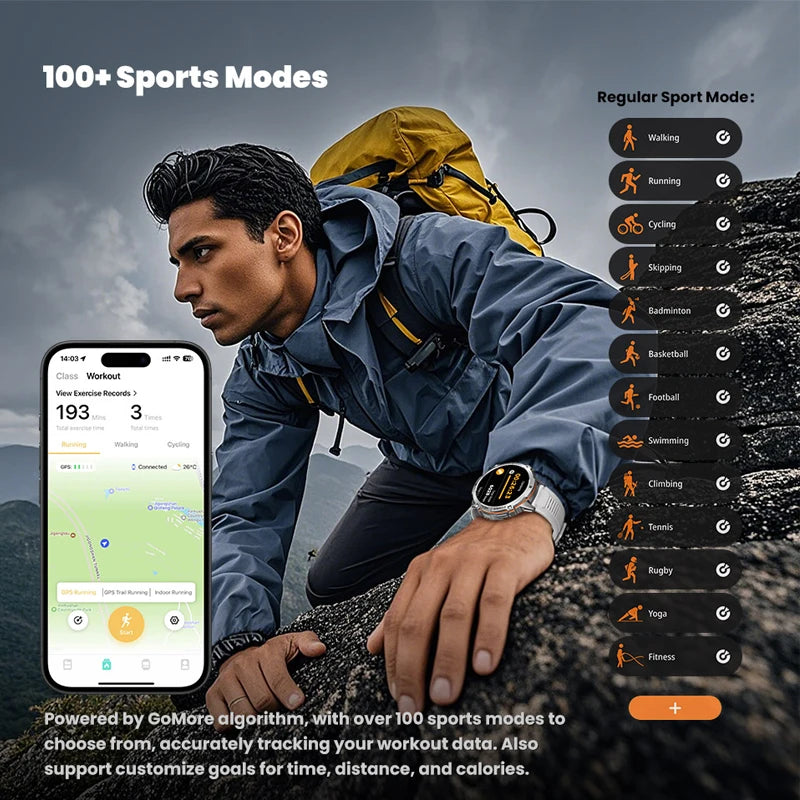 NEW 1000MAH Super endurance Sport Smart Watch Men 1.73-inch HD Screen GPS tracker Compass Bluetooth Call Waterproof Smart Watch