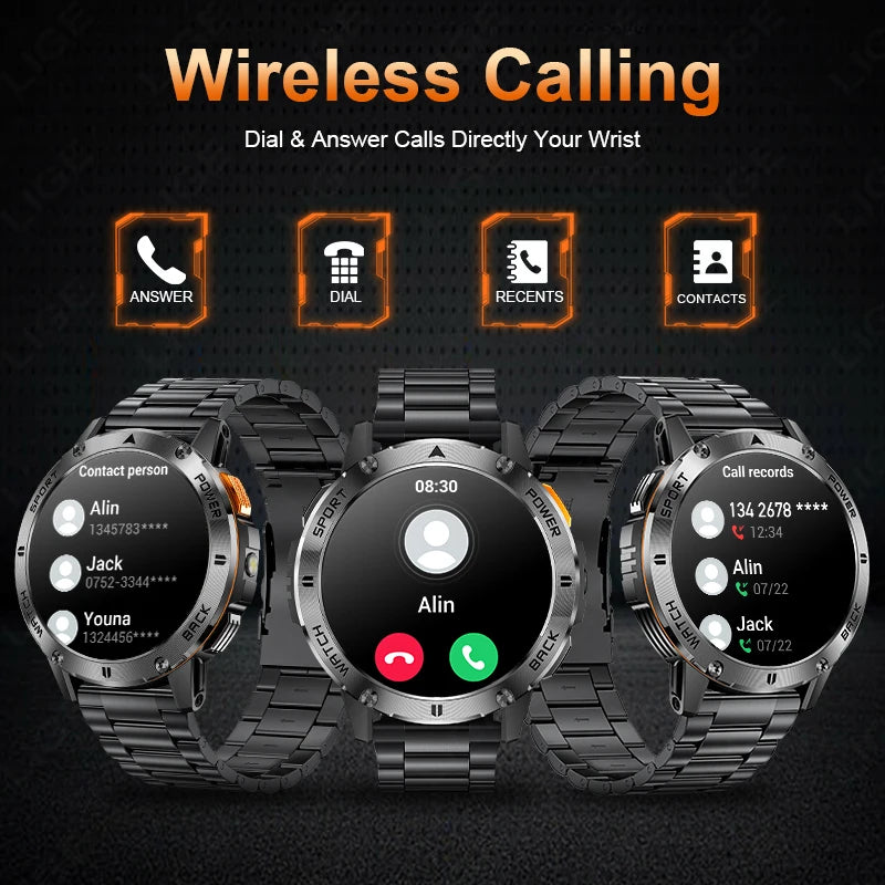 LIGE Outdoor Military Smart Watch Men 1.53" AMOLED Screen GPS trackr Waterproof Bluetooth Call Sports Braceletes For Android IOS