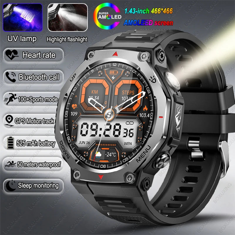 New Outdoor Sports Smart Watch Men For Xiaomi 5 ATM Waterproof GPS Motion Track Heart Rate HD Bluetooth Call UV Light SmartWatch