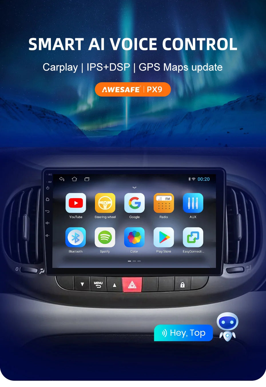 AWESAFE PX9 Car Radio Autoradio for Fiat 500L 2012-2017 Wireless Carplay Screen Android Auto Stereo GPS Navi FM RDS BT SWC