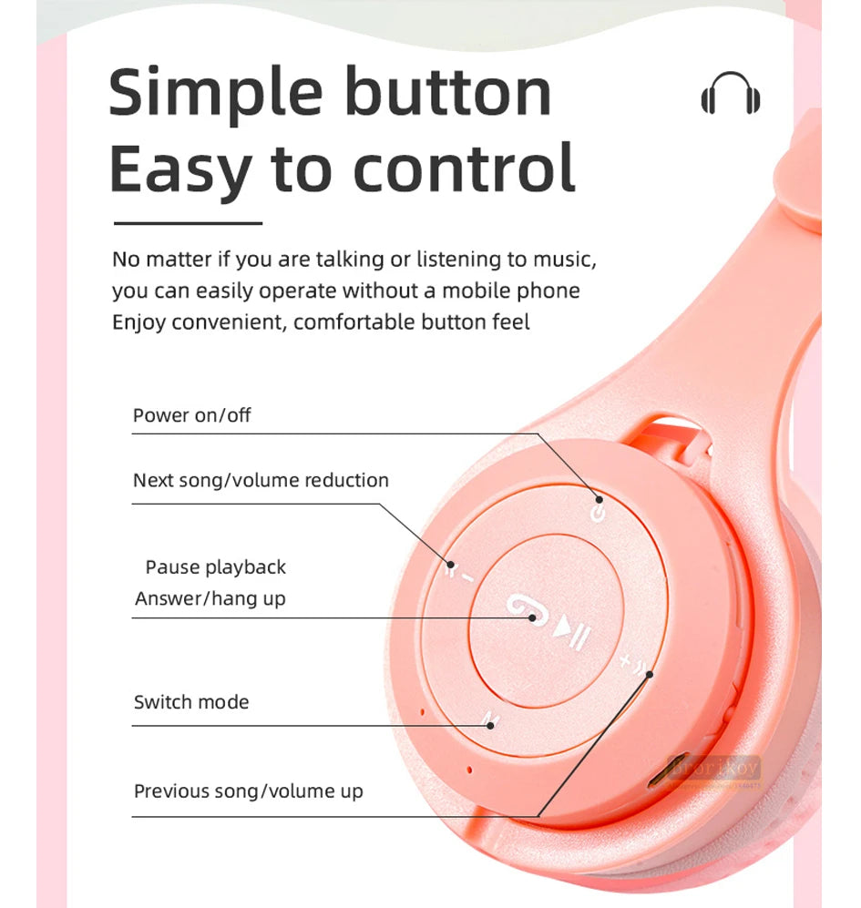 Kids Headphones Wireless Bluetooth Earphones Stereo Foldable Helmets Gaming Headsets Over-ear Headphones for Android ios Music