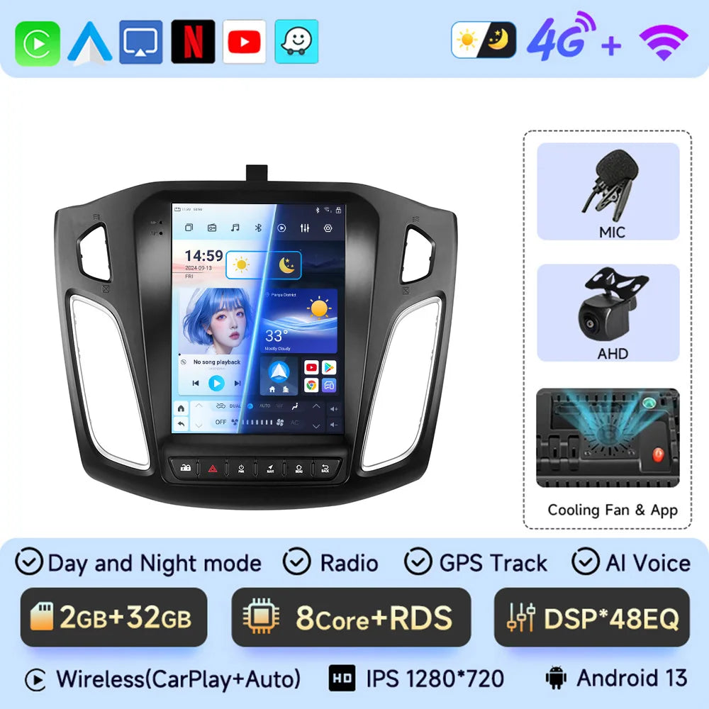 Android 13 Car Radio for Ford Focus Mk3 2011-2017 Multimedia Player 2Din Navigation Carplay Head Unit Stereo 9.7" Speakers Audio