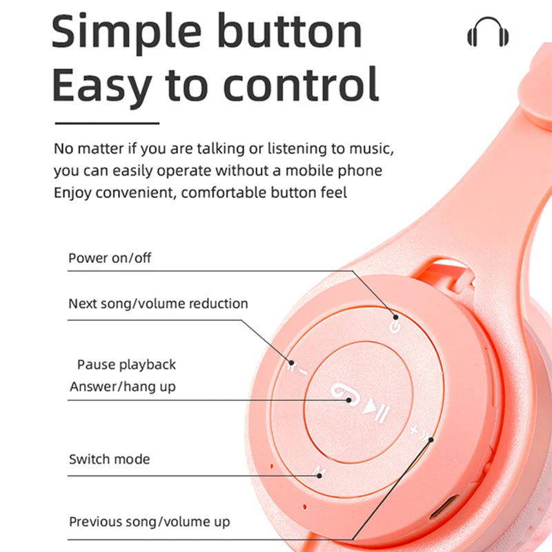 Kids Headphones Wireless Bluetooth Earphones Stereo Foldable Helmets Gaming Headsets Over-ear Headphones for Android ios Music