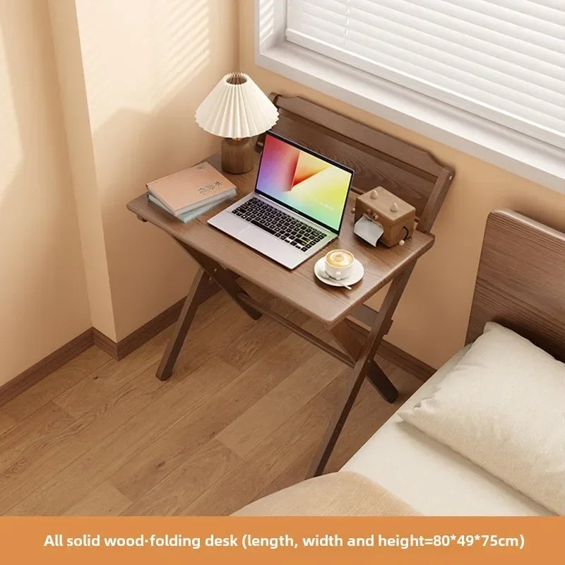 Solid Wood Foldable Console Desk Simple Modern Bedside Computer Desk Portable Bedroom Living Room Writing Table Home Furniture