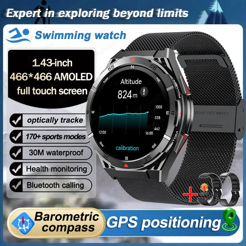 Swim Smartwatch Outdoor GPS Watch Sports Fitness Tracker Health Military Waterproof Watch BT5.3 Call Smart Watch for Android iOS