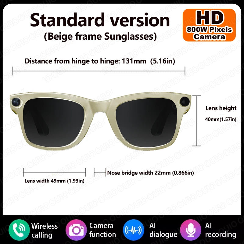 2025 New Smart Glasses 800W HD Camera AI Identification Touch 1080P HD Video Recording Al Voice Wireless Calling Smart Glasses