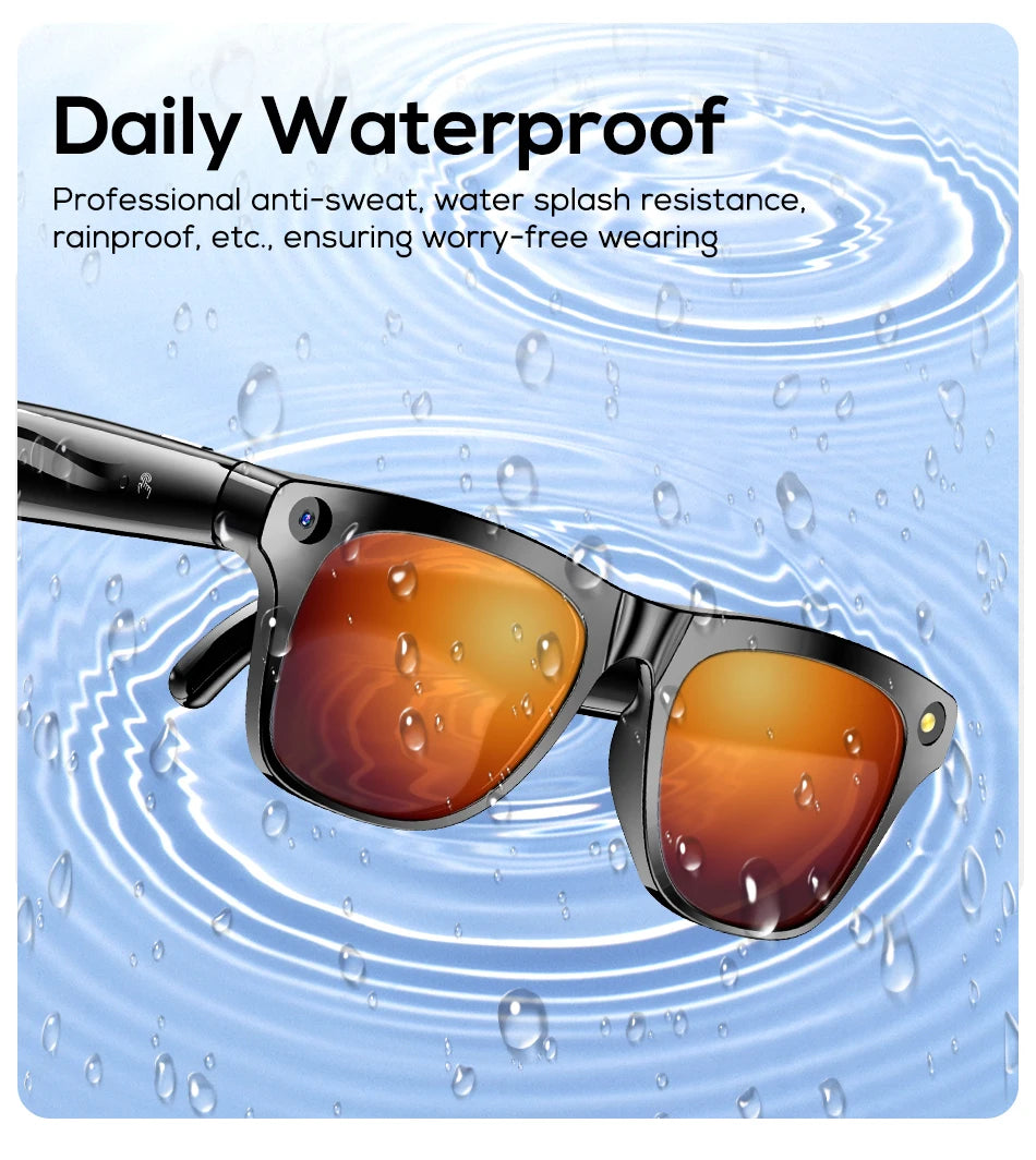 Smart Glasses 100W Camera Anti-shake Video Recording Music Control Photo Recognition Bluetooth Call Sports Sunglasses Waterproof