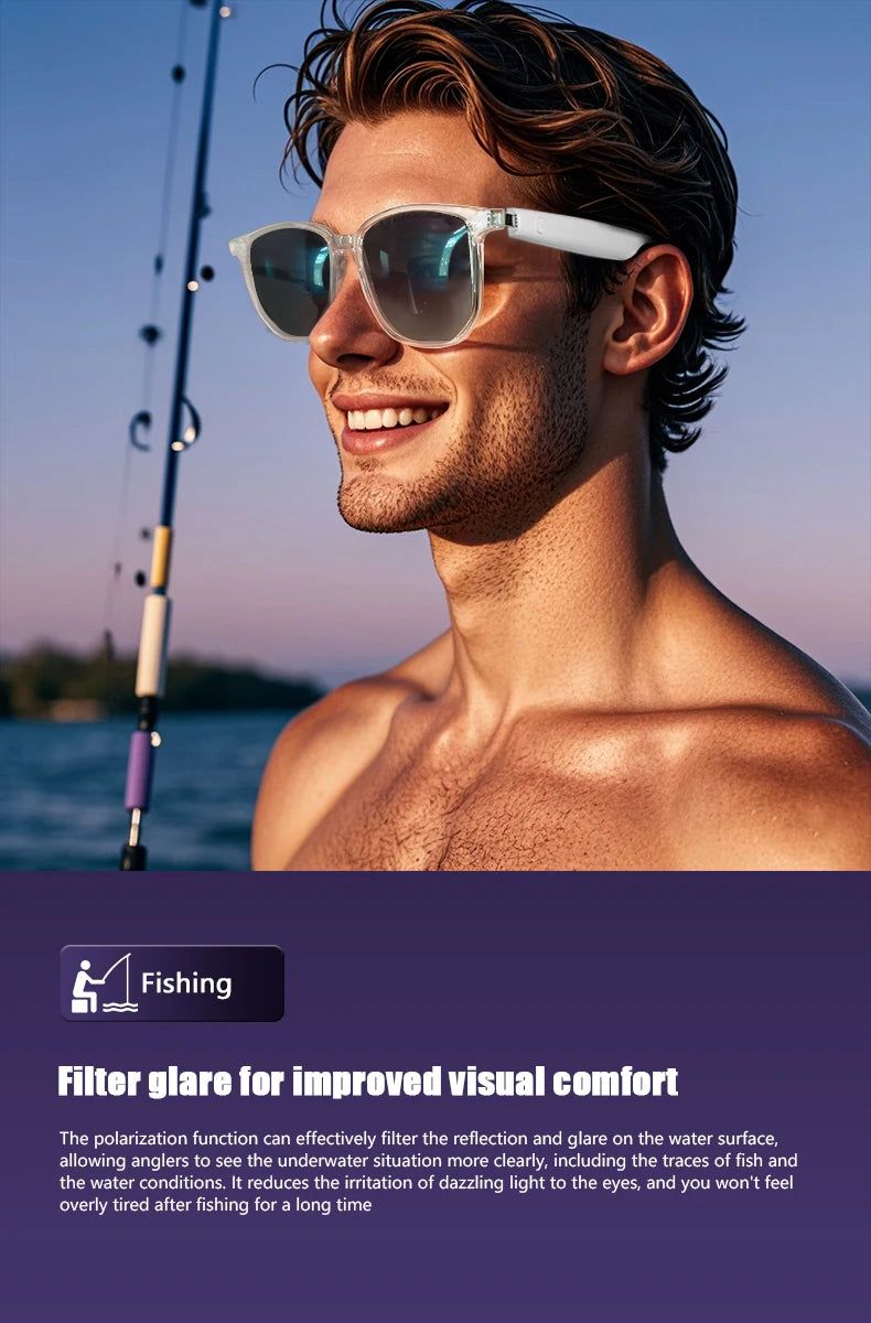 GS03 Smart Glasses for Men BT Sunglasses Earphone Outdoor Sports UV400 Polarized Anti Blue Light Lens IPX5 Intelligent Glass