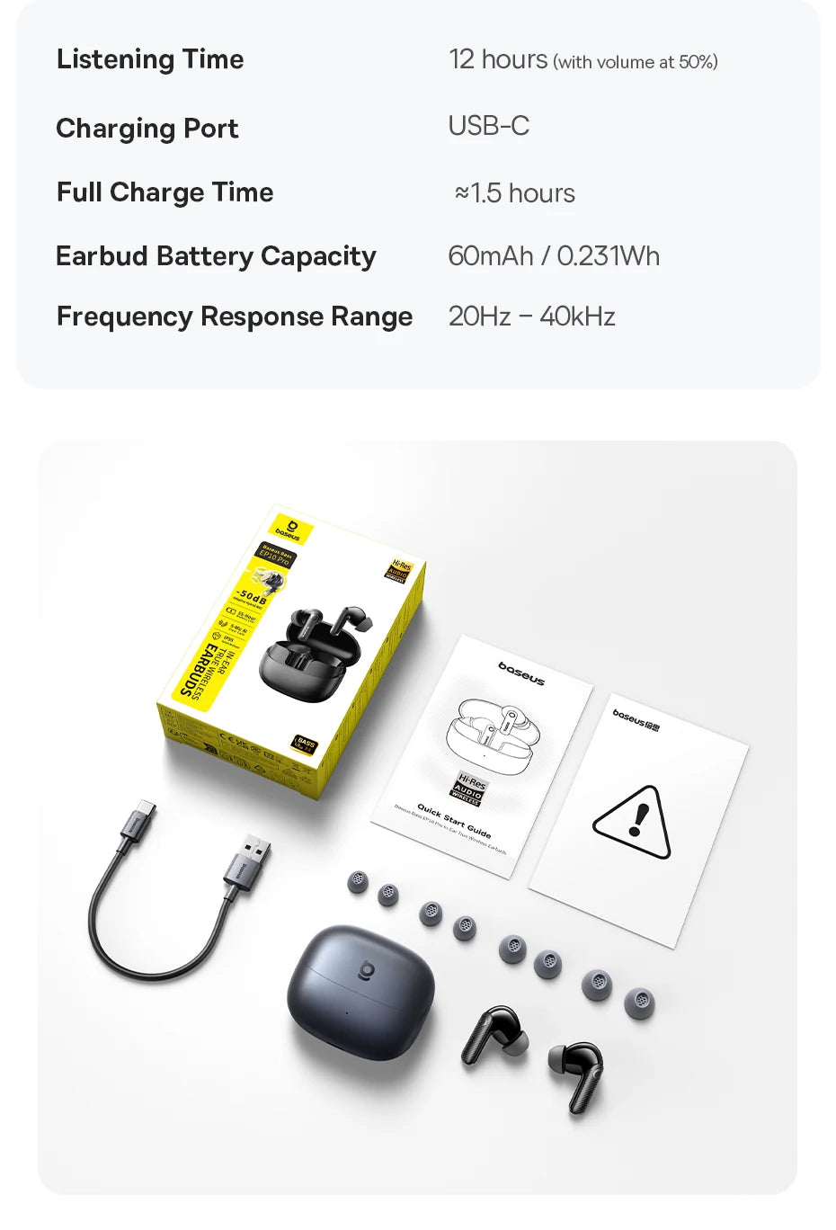 Baseus EP10 Pro ANC Earbuds Wireless Bluetooth 6.0 Earphones 50dB Realtime Adaptive Headphones 6 Mic Hi-Res LDAC IP55 Ear buds