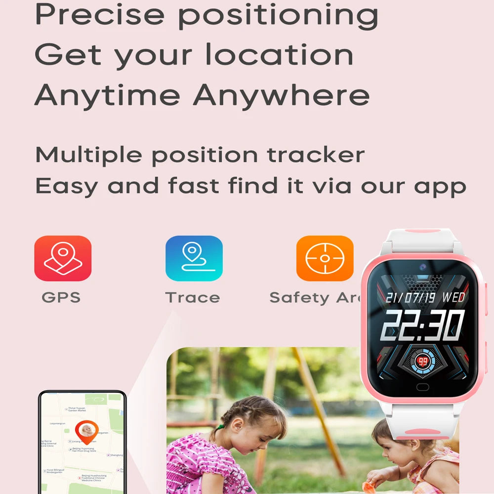 4G Kids Smart Watch 8GB ROM GPS WiFi Position Video Call Phone Android Watch Call Back Monitor with Sticker Children Smartwatch