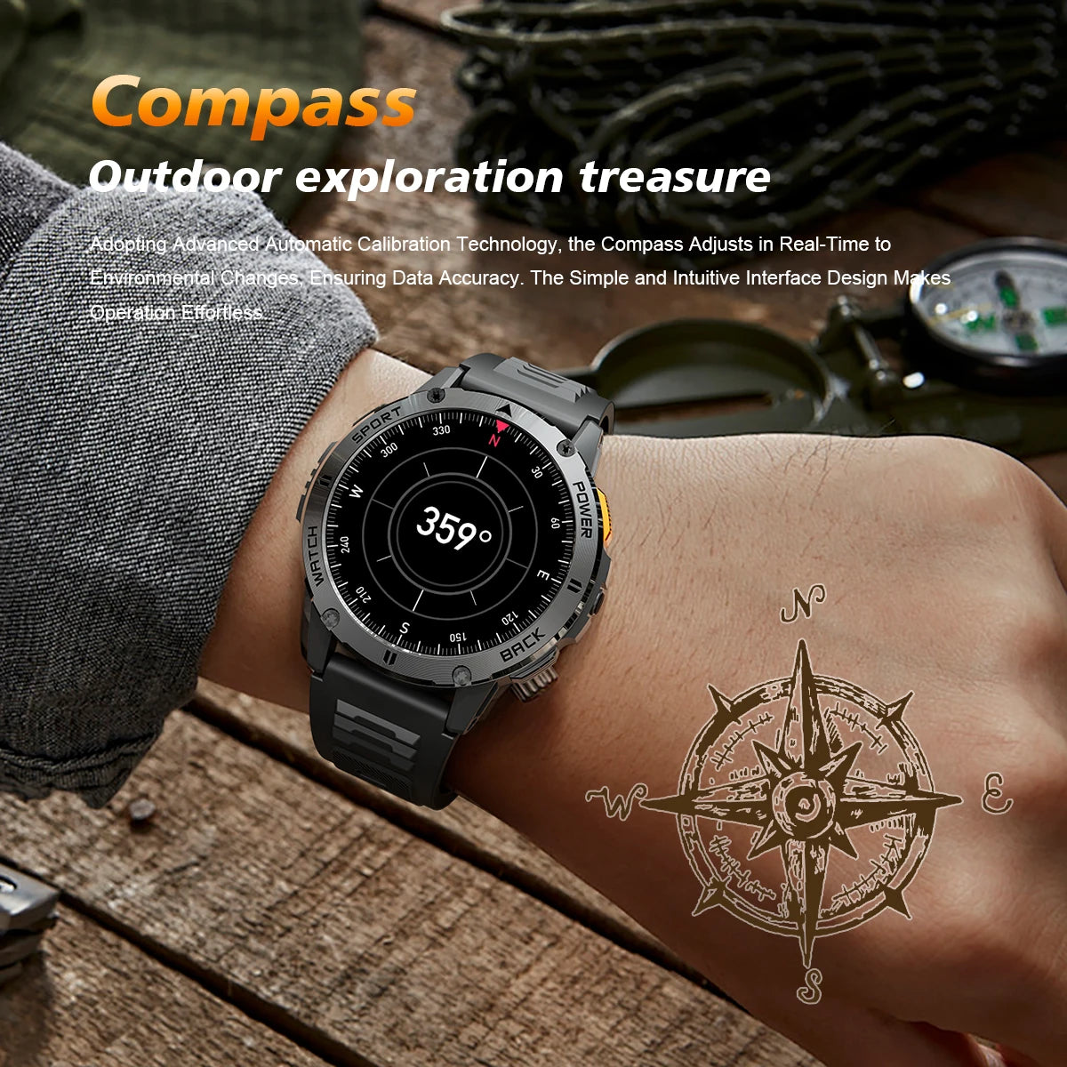 LIGE Outdoor Military Smart Watch Men 1.53" AMOLED Screen GPS trackr Waterproof Bluetooth Call Sports Braceletes For Android IOS