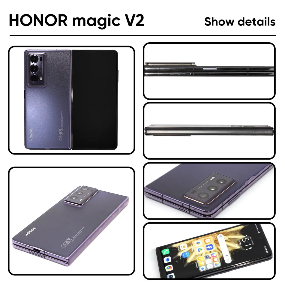 Global Version Honor Magic V2 5G Foldable Smartphone Snapdragon 8 Gen2 LTPO OLED Display 120Hz 50MP Triple Camera Android Mobile