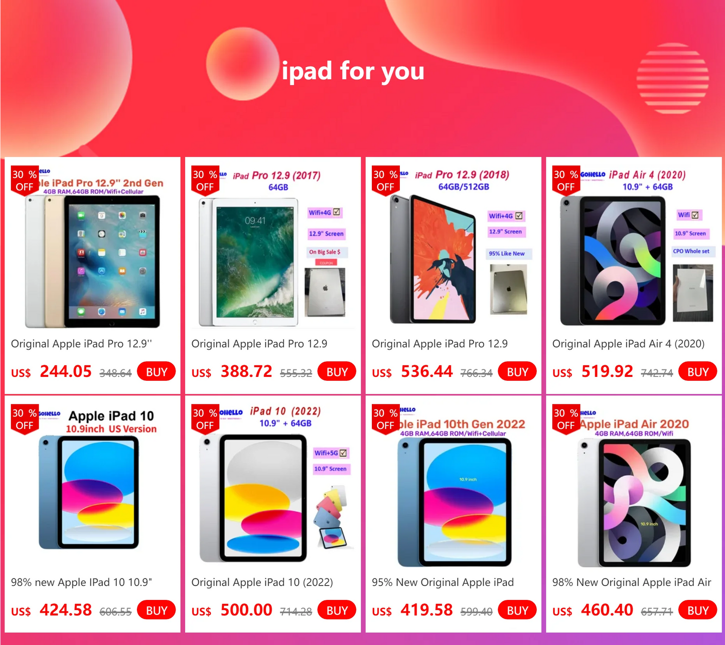 Original Apple iPad Pro 12.9'' 2017 Wifi Wifi+Cellular Unlocked iPad 2nd Gen ROM 64GB RAM 4GB 10,891 mAh 12MP IPS LCD iOS 10.3.2