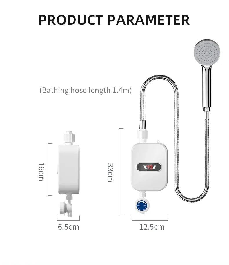 3500W Electric Mini Instant Hot Water Heater Bathroom Faucet Tap Heating 3 Seconds Instant Water Heater Shower Head Set