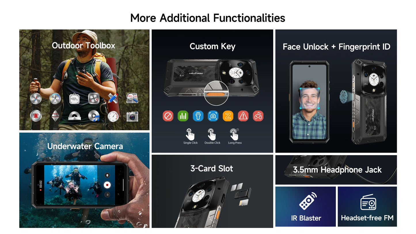 Ulefone Armor 28 Pro 5G AI Rugged Phone 512GB ROM Smartphone 120W MTK Dimensity 7300 10600mAh 6.67”AMOLED 64MP Mobile phone