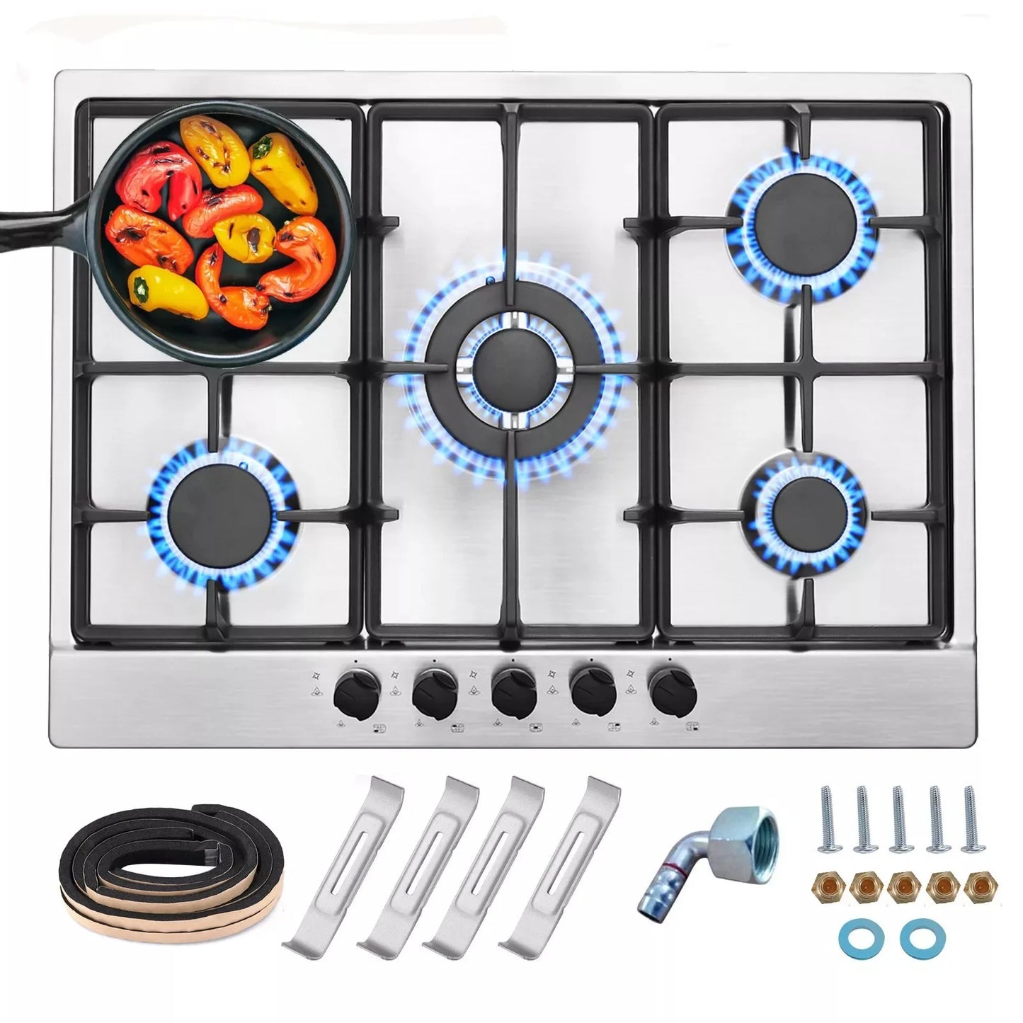 Topstrong 5 Burner Stainless Built-in Natural Gas Propane NG/LPG Gas Hob YYEUGCT-S05