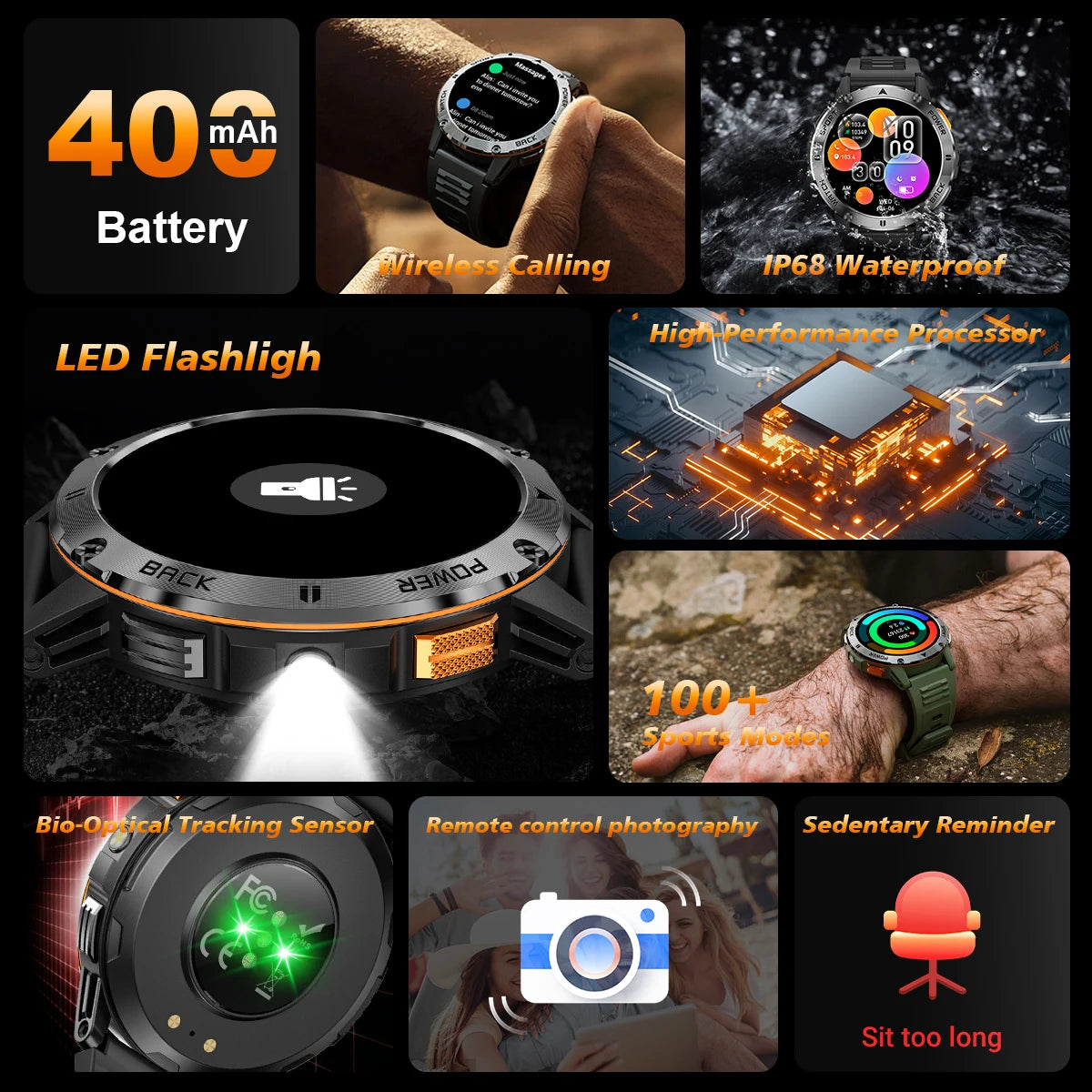 LIGE Outdoor Military Smart Watch Men 1.53" AMOLED Screen GPS trackr Waterproof Bluetooth Call Sports Braceletes For Android IOS