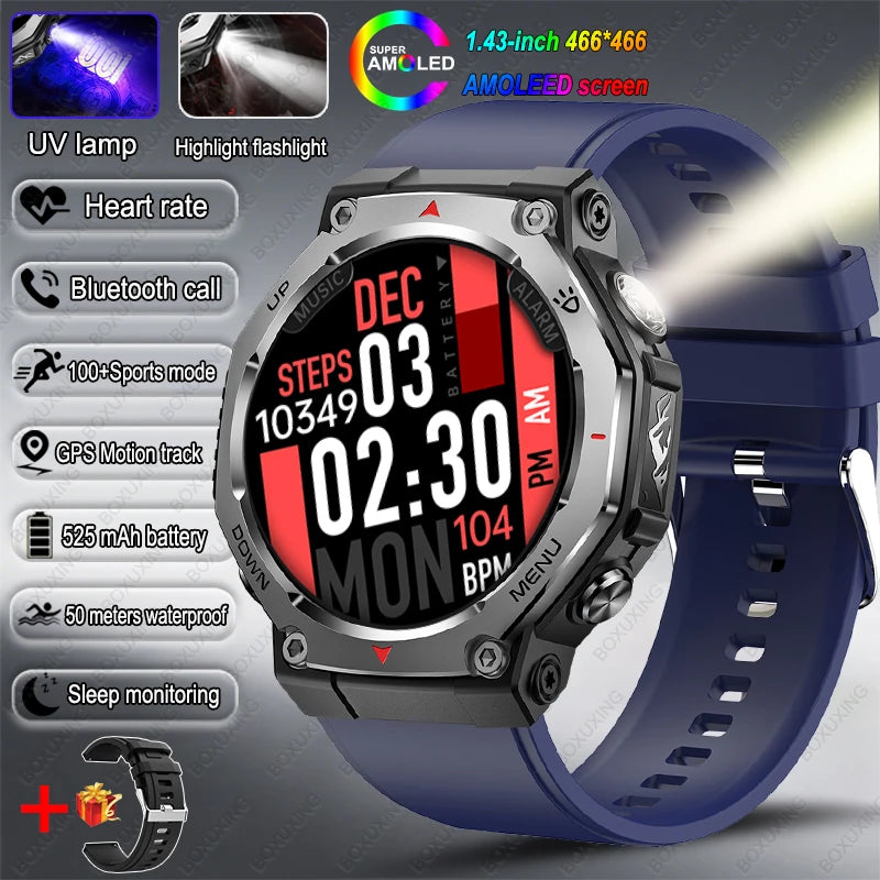 New Outdoor Sports Smart Watch Men For Xiaomi 5 ATM Waterproof GPS Motion Track Heart Rate HD Bluetooth Call UV Light SmartWatch