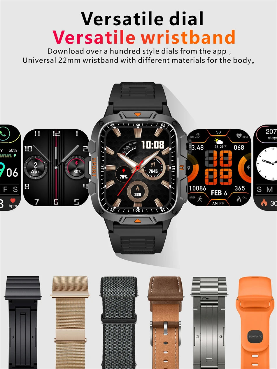 2025New Rugged Military GPS Track Smart Watch Men Bluetooth Call 5ATM Waterproof Flashlight Outdoor Sports SmartWatch For Xiaomi