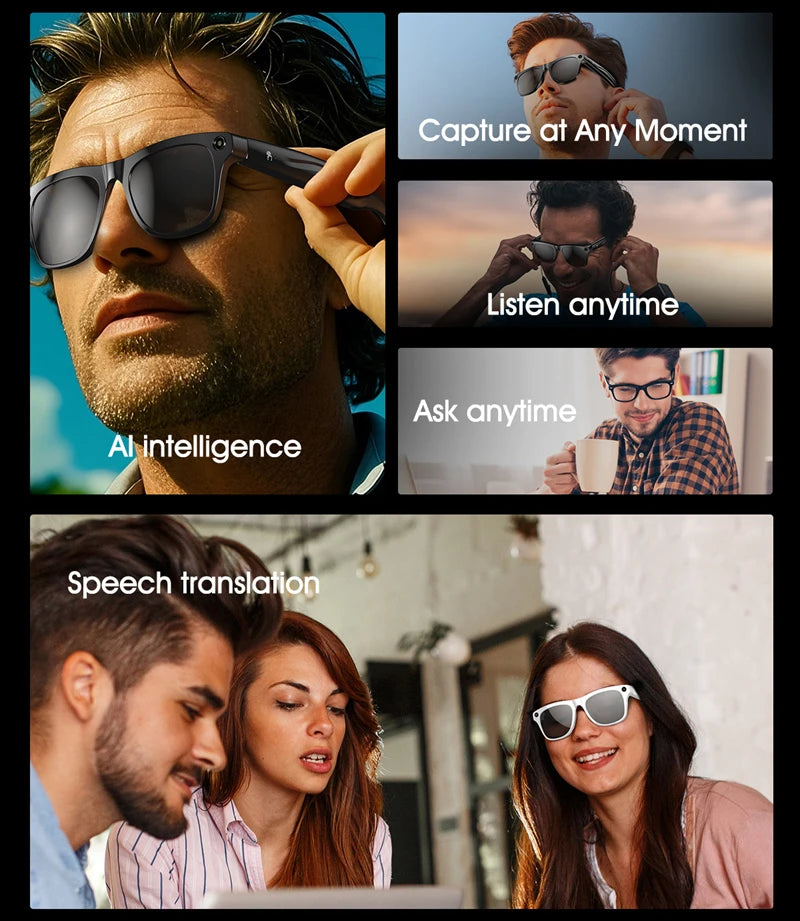 4K HD AI Smart Glasses Chat GPT 100MP Camera Bluetooth Call 260Mah Battery Voice Assistant Control Glasses for Men Women