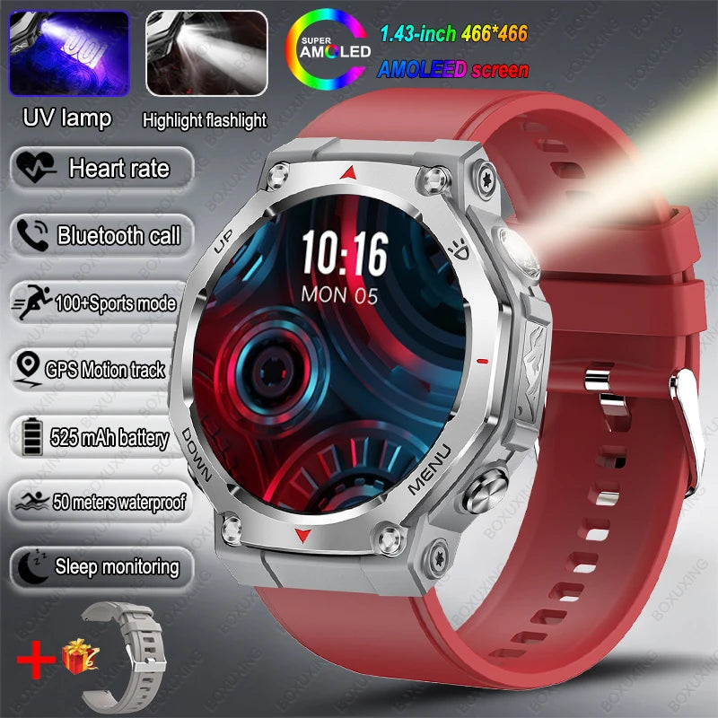 New Outdoor Sports Smart Watch Men For Xiaomi 5 ATM Waterproof GPS Motion Track Heart Rate HD Bluetooth Call UV Light SmartWatch