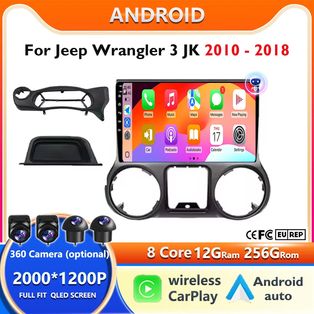 Car Radio Android 16 For Jeep Wrangler 3 JK 2010 - 2018 Carplay Stereo Head Unit Multimedia Video Player Wireless GPS Navigation