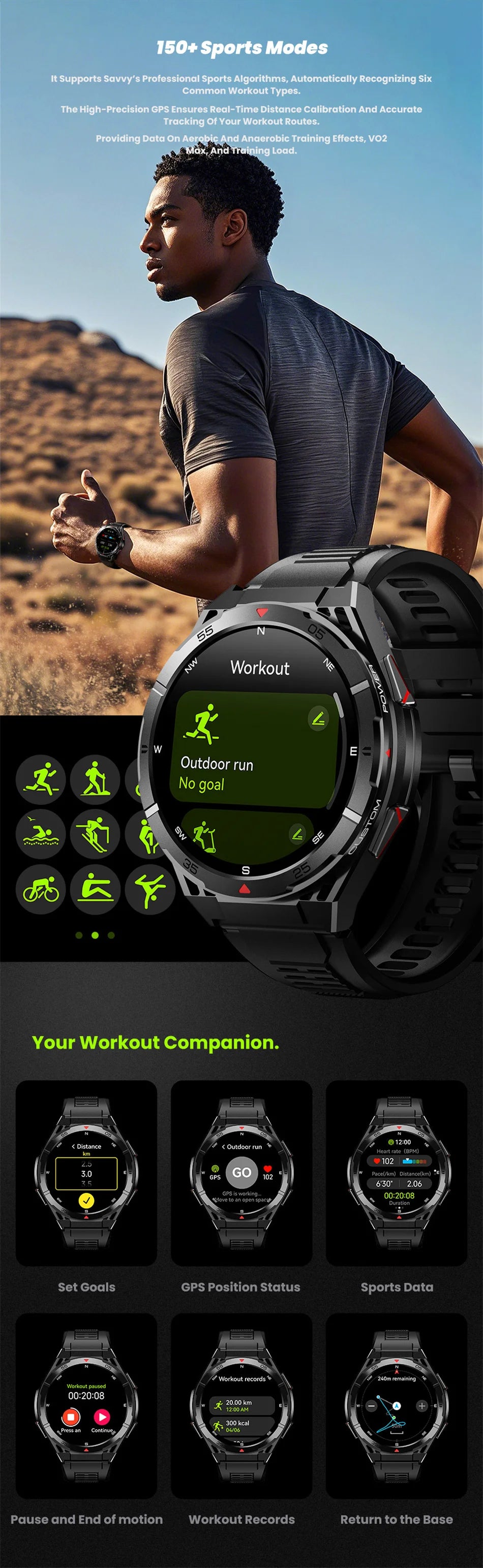 Swim Smartwatch Outdoor GPS Watch Sports Fitness Tracker Health Military Waterproof Watch BT5.3 Call Smart Watch for Android iOS