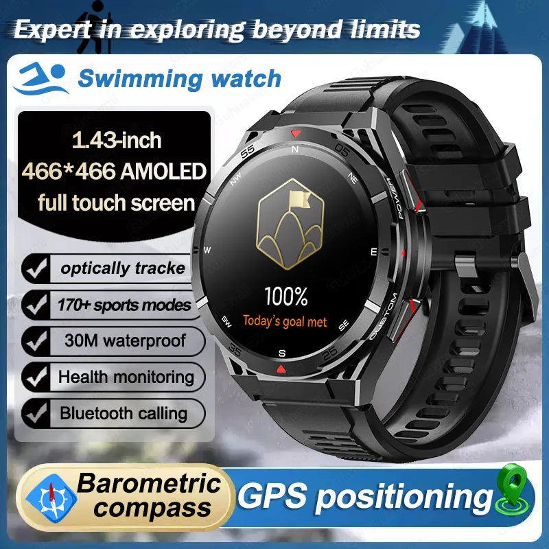 Swim Smartwatch Outdoor GPS Watch Sports Fitness Tracker Health Military Waterproof Watch BT5.3 Call Smart Watch for Android iOS